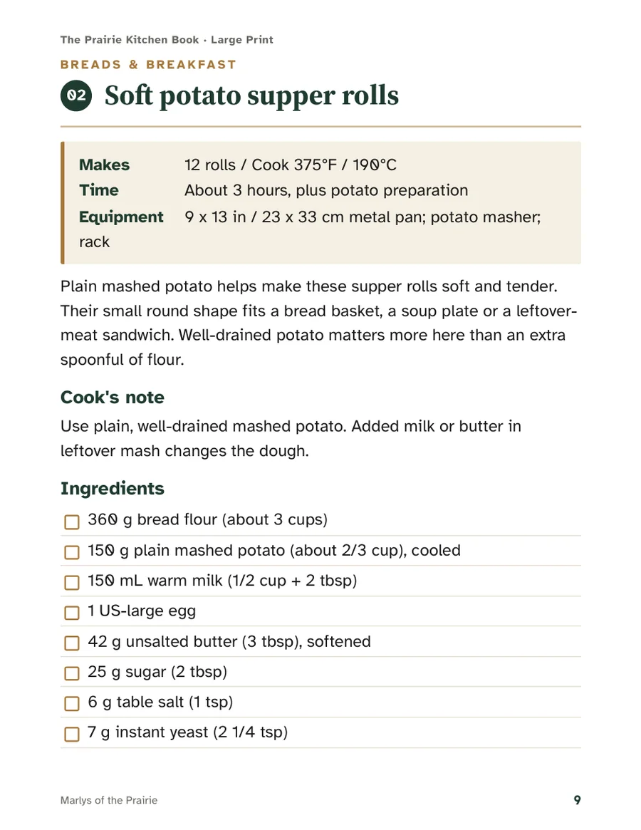 Large-print edition recipe page with big, clear type