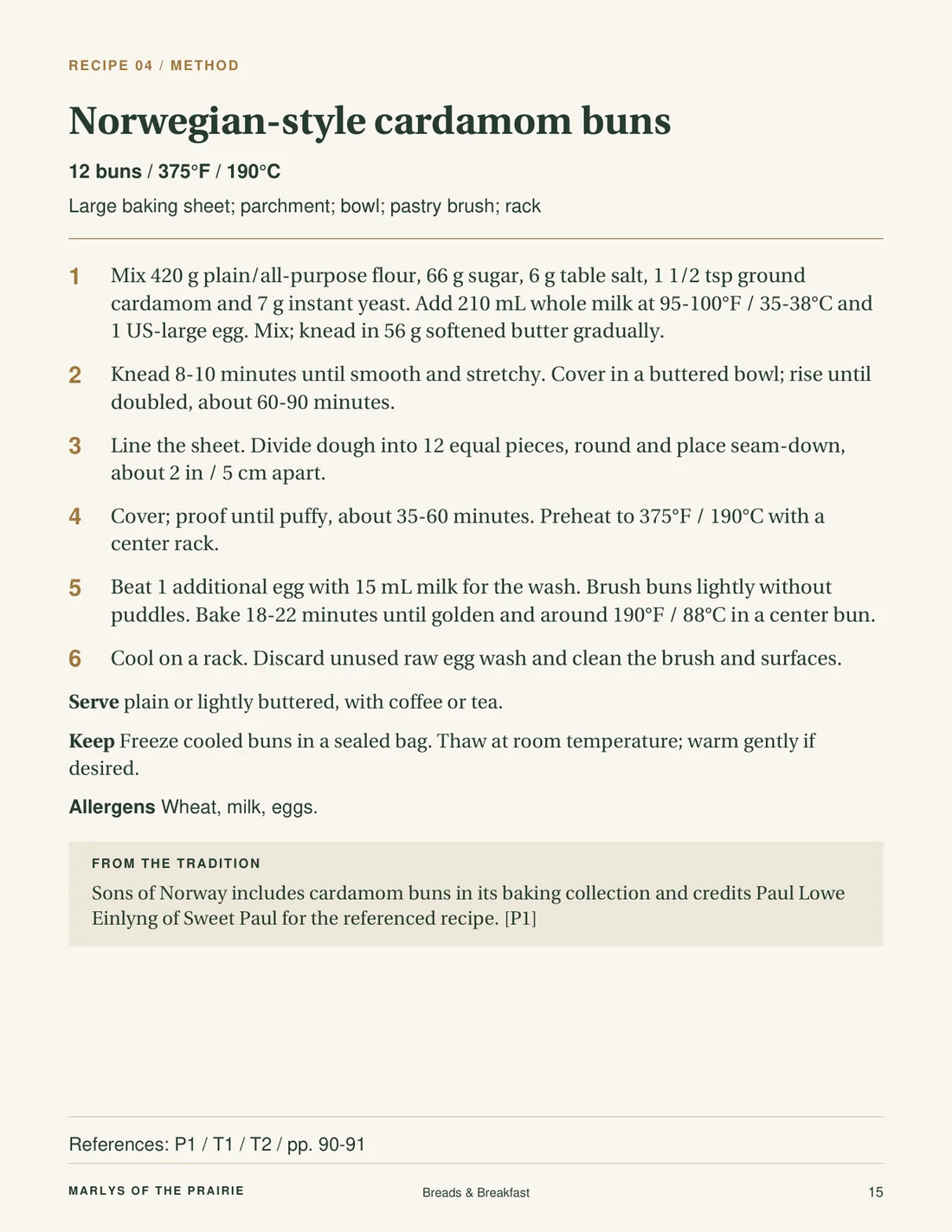 Recipe page: cardamom buns, numbered method steps